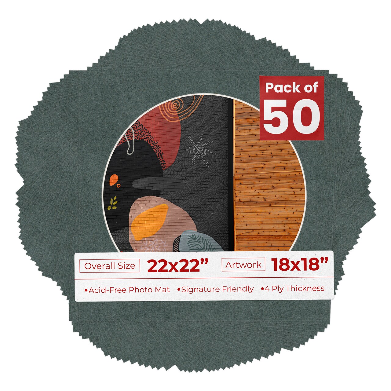 Dark Grey Suede Mat Board for 22x22 Frames - Circle Opening for 18x18 Photos